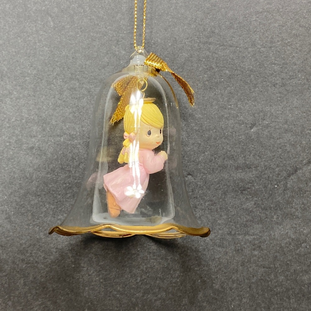 Enesco Precious Moments 1994 Glass Bell Ornament Angel Girl Pink Dress Christmas